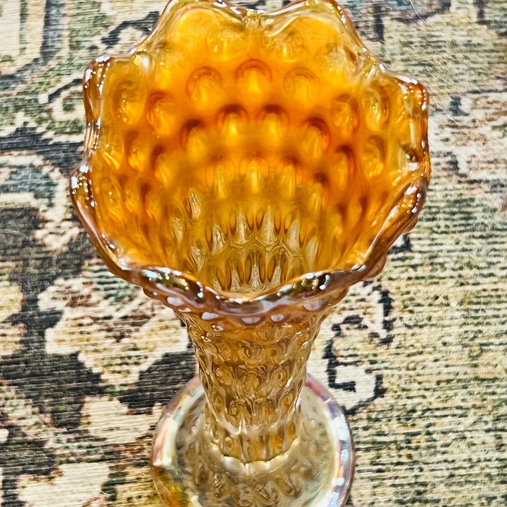 Fenton marigold, April showers, art glass swung vase
